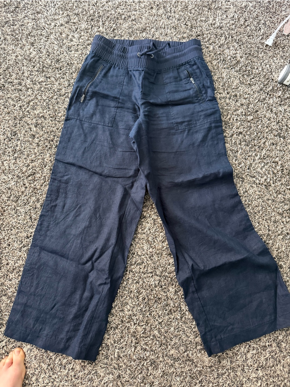 Athleta Cabo Linen Dark Navy Linen Pull On Wide Leg Pant - 8 Petite